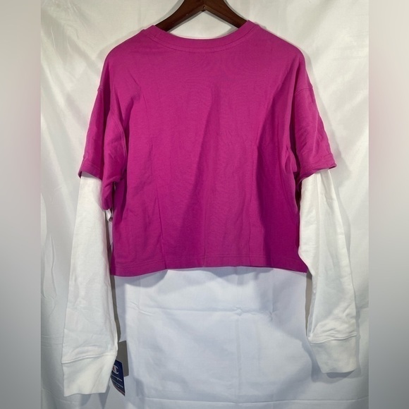 Champion Cropped Top Womens T Shirt Pink White Long Sleeve Size Large - Picture 5 of 9